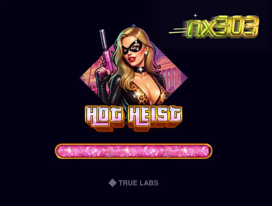 Tampilan visual neon yang memukau dari slot Hot Heist dengan elemen tema kriminal.